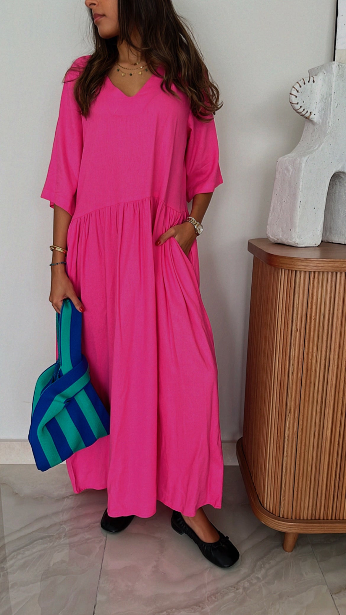 Fuchsia Flows As It Goes Linen Dress