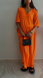 Orange Flows As It Goes Linen Dress
