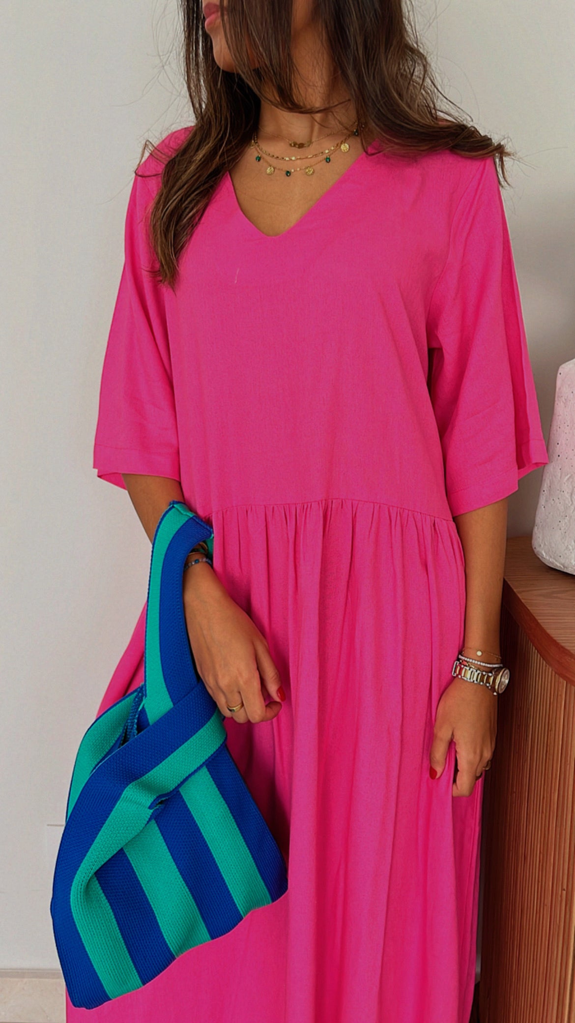 Fuchsia Flows As It Goes Linen Dress