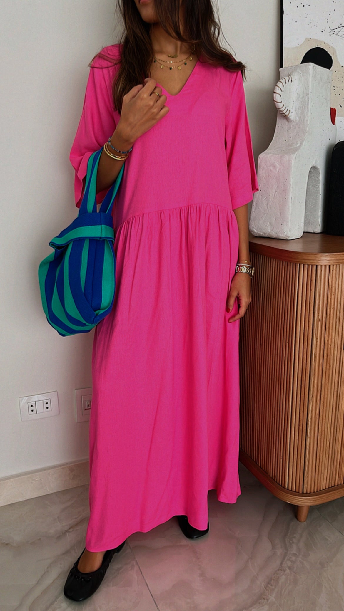 Fuchsia Flows As It Goes Linen Dress