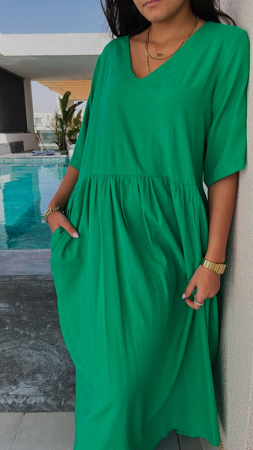 Green Flows As It Goes Linen Dress