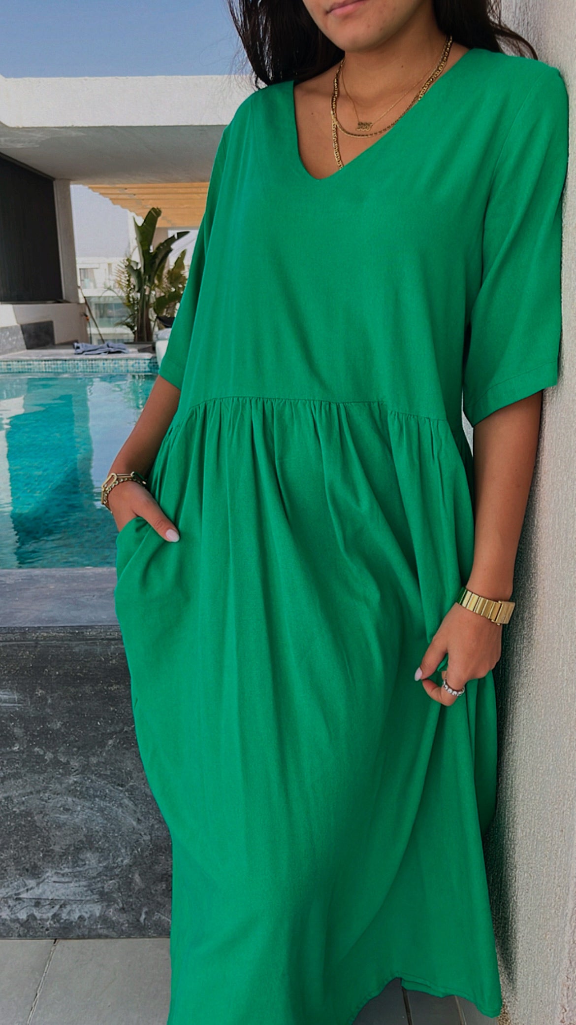 Green Flows As It Goes Linen Dress