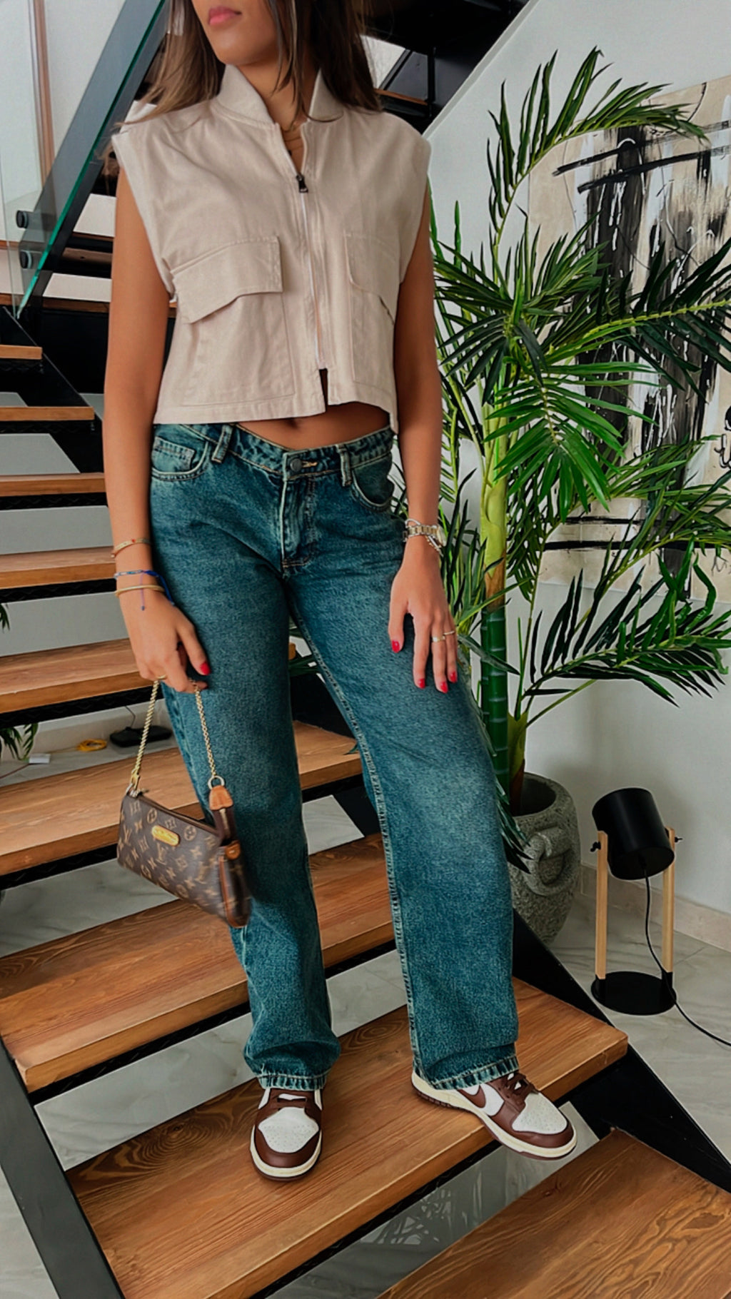 Beige Cargo Cropped Vest