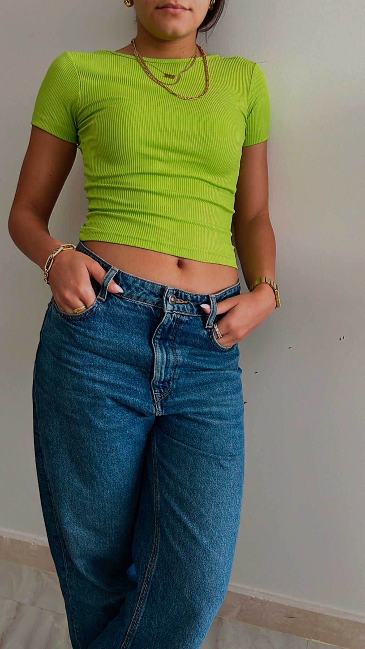 Lime Backless Ribbed Tee