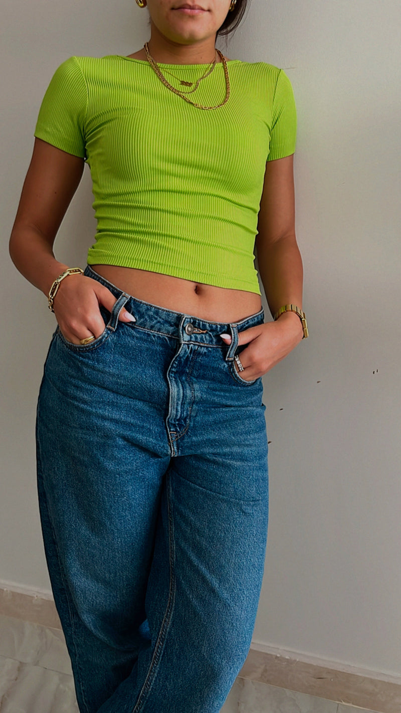 Lime Backless Ribbed Tee