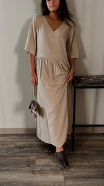 Beige Flows As It Goes Linen Dress