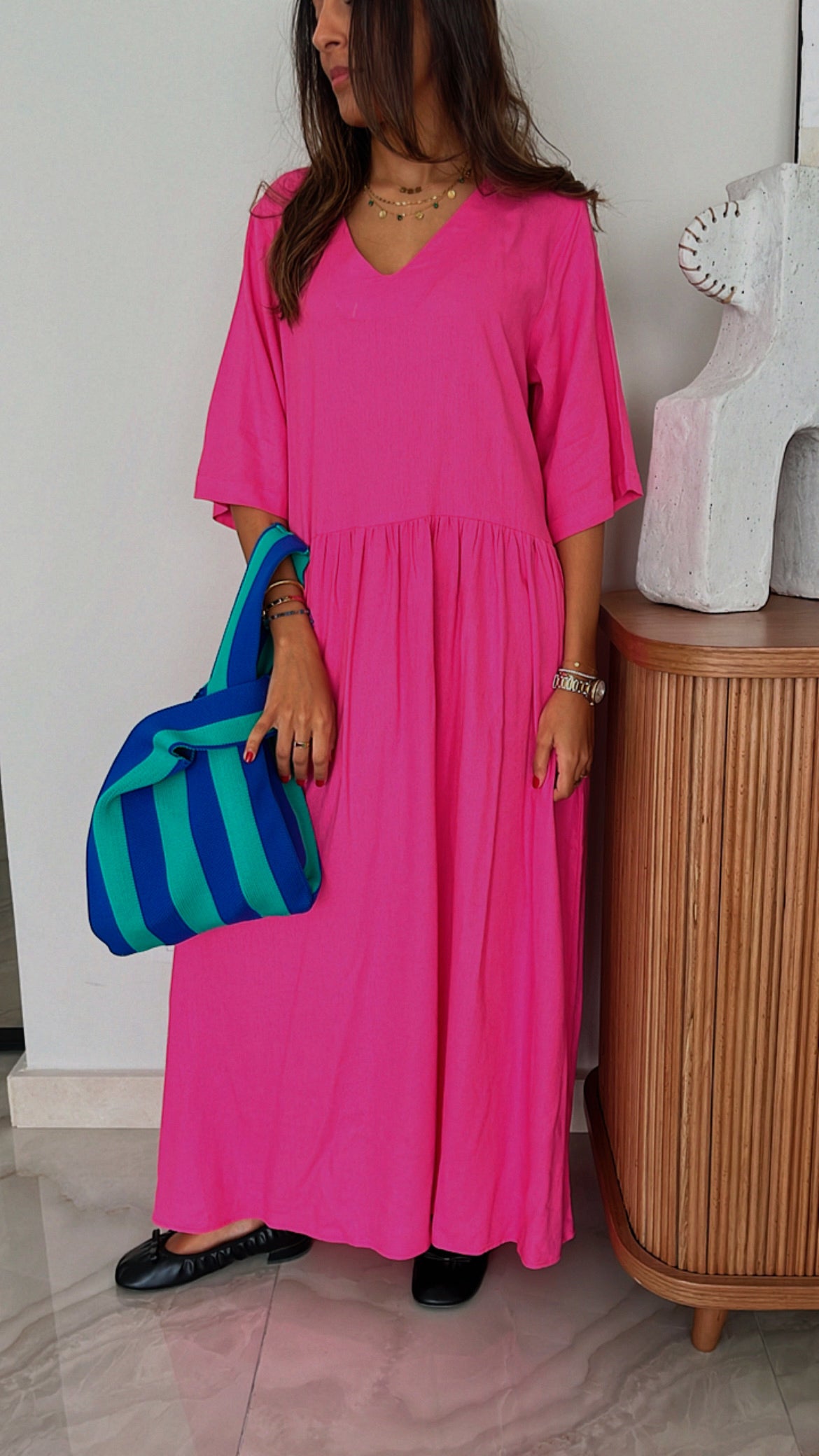 Fuchsia Flows As It Goes Linen Dress