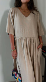 Beige Flows As It Goes Linen Dress