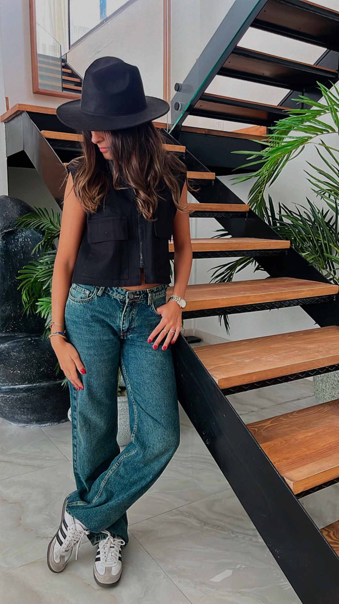 Black Cargo Cropped Vest