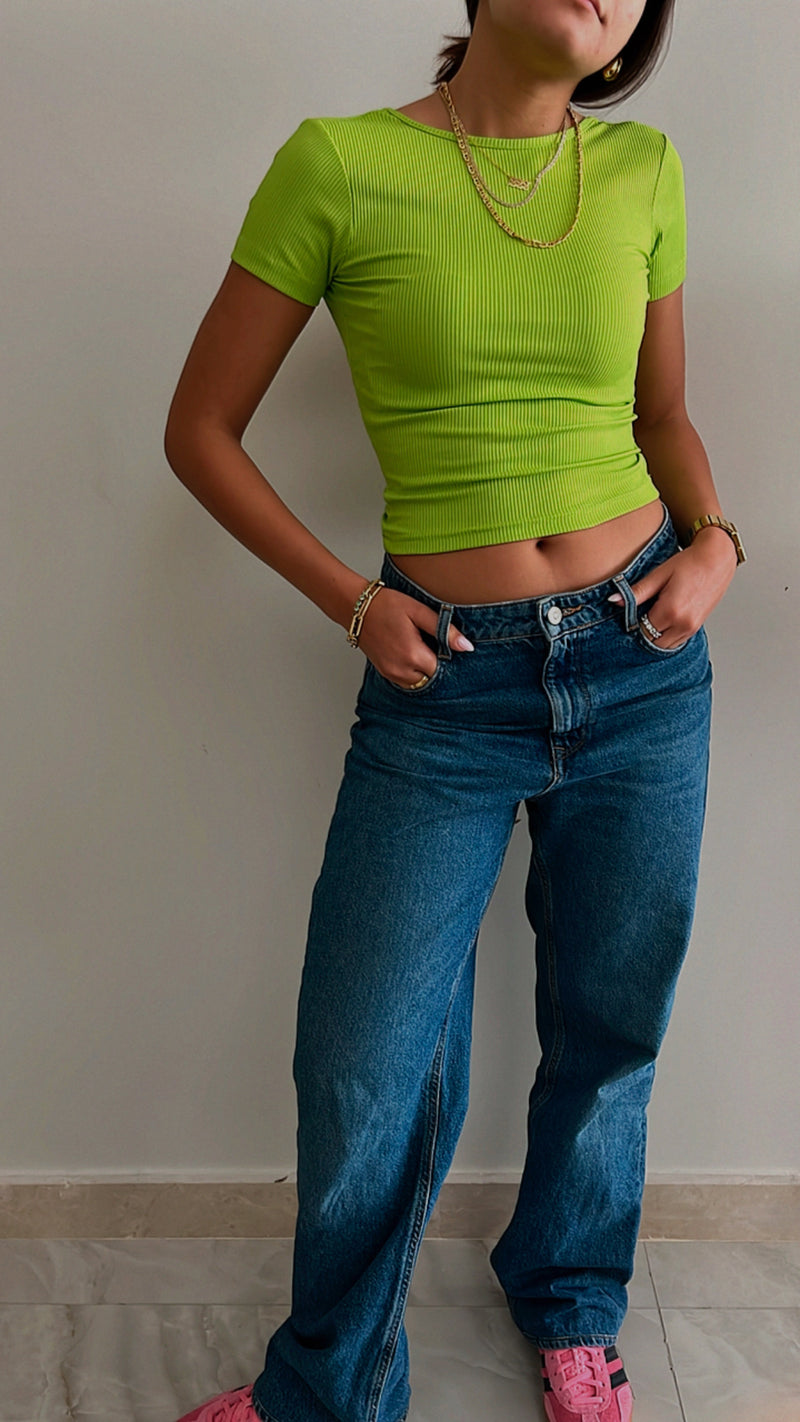 Green Backless Ribbed Tee