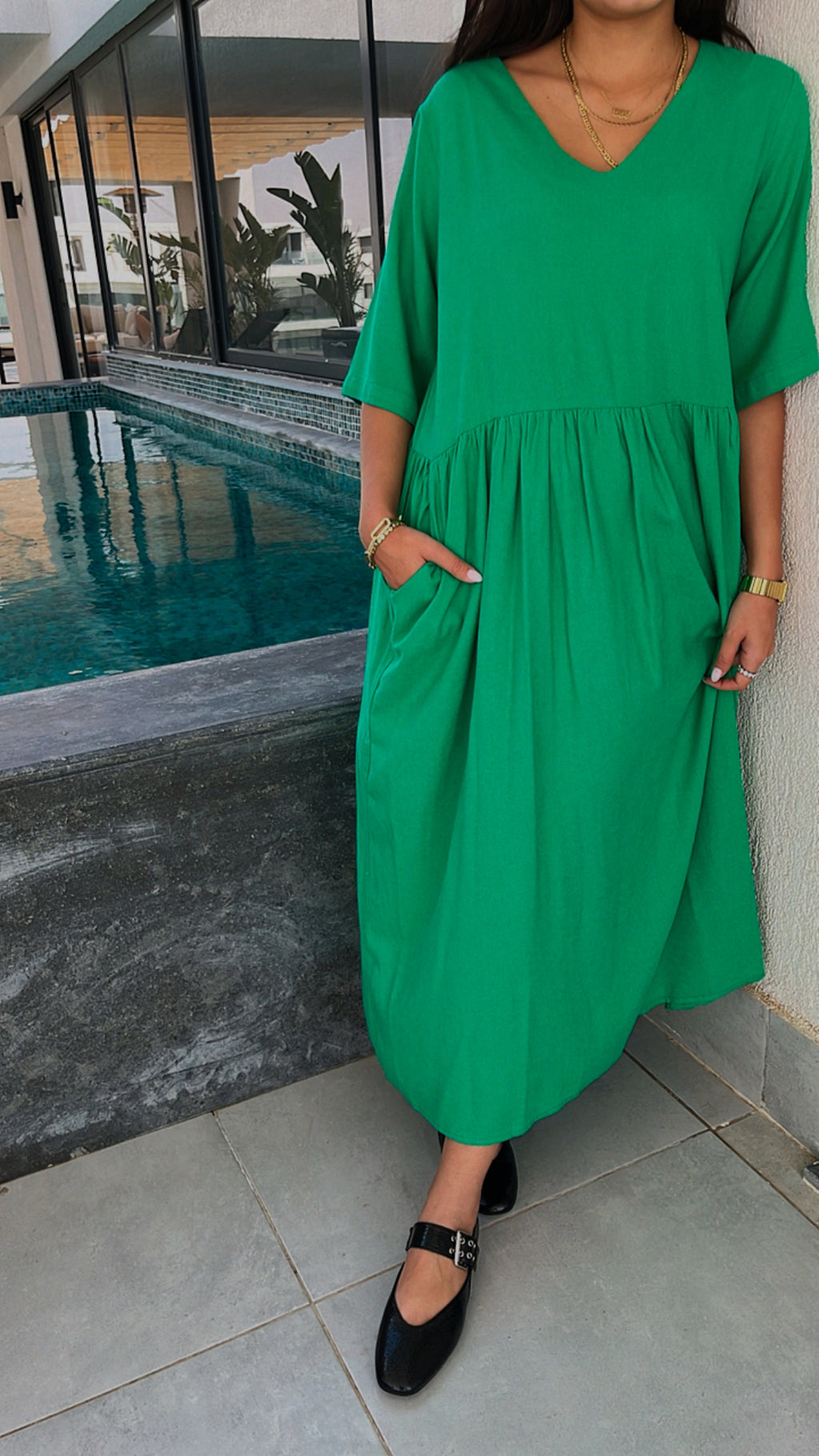 Green Flows As It Goes Linen Dress