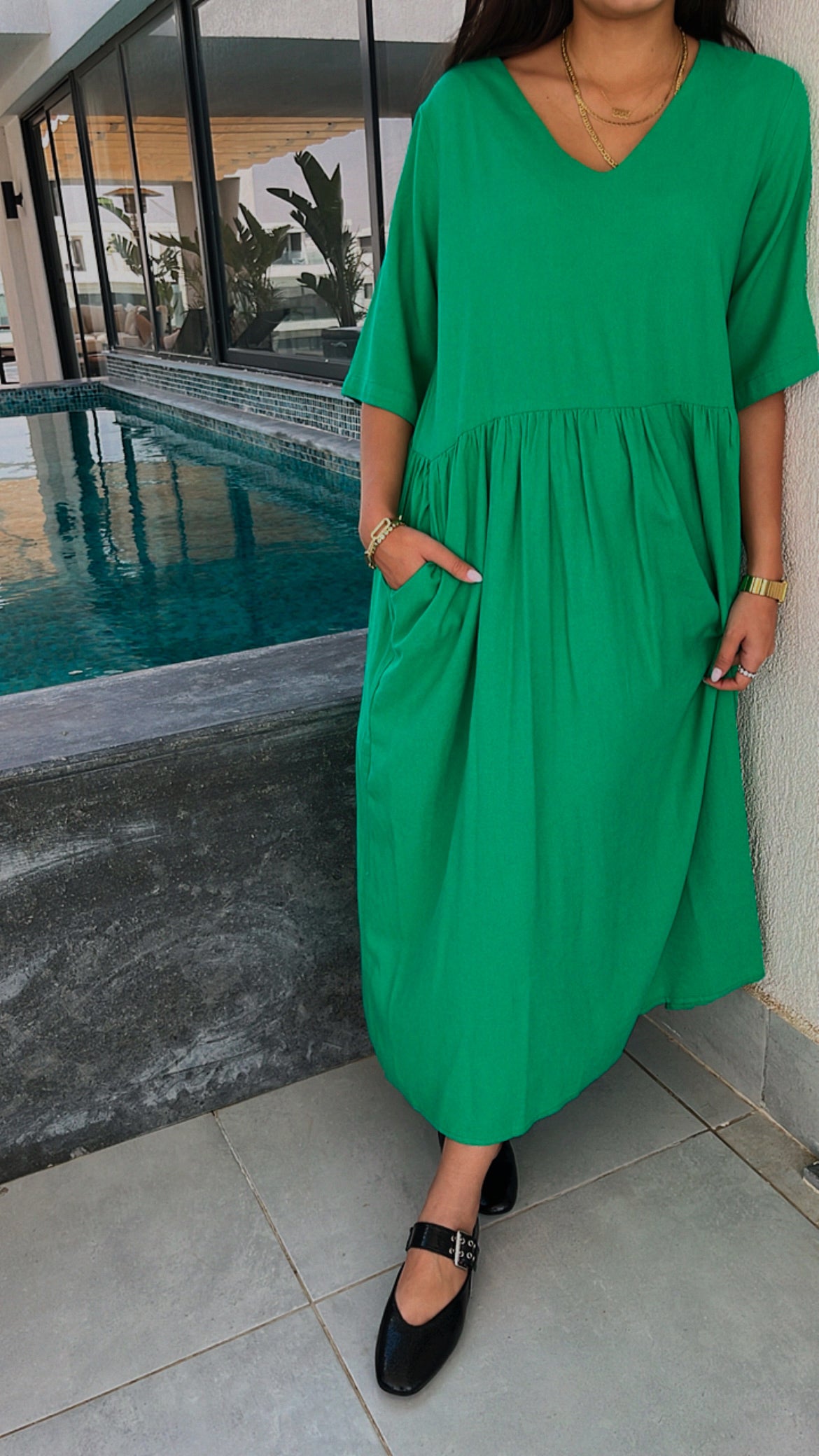 Green Flows As It Goes Linen Dress