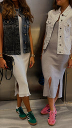 White Double Slit Ribbed Midi Dress