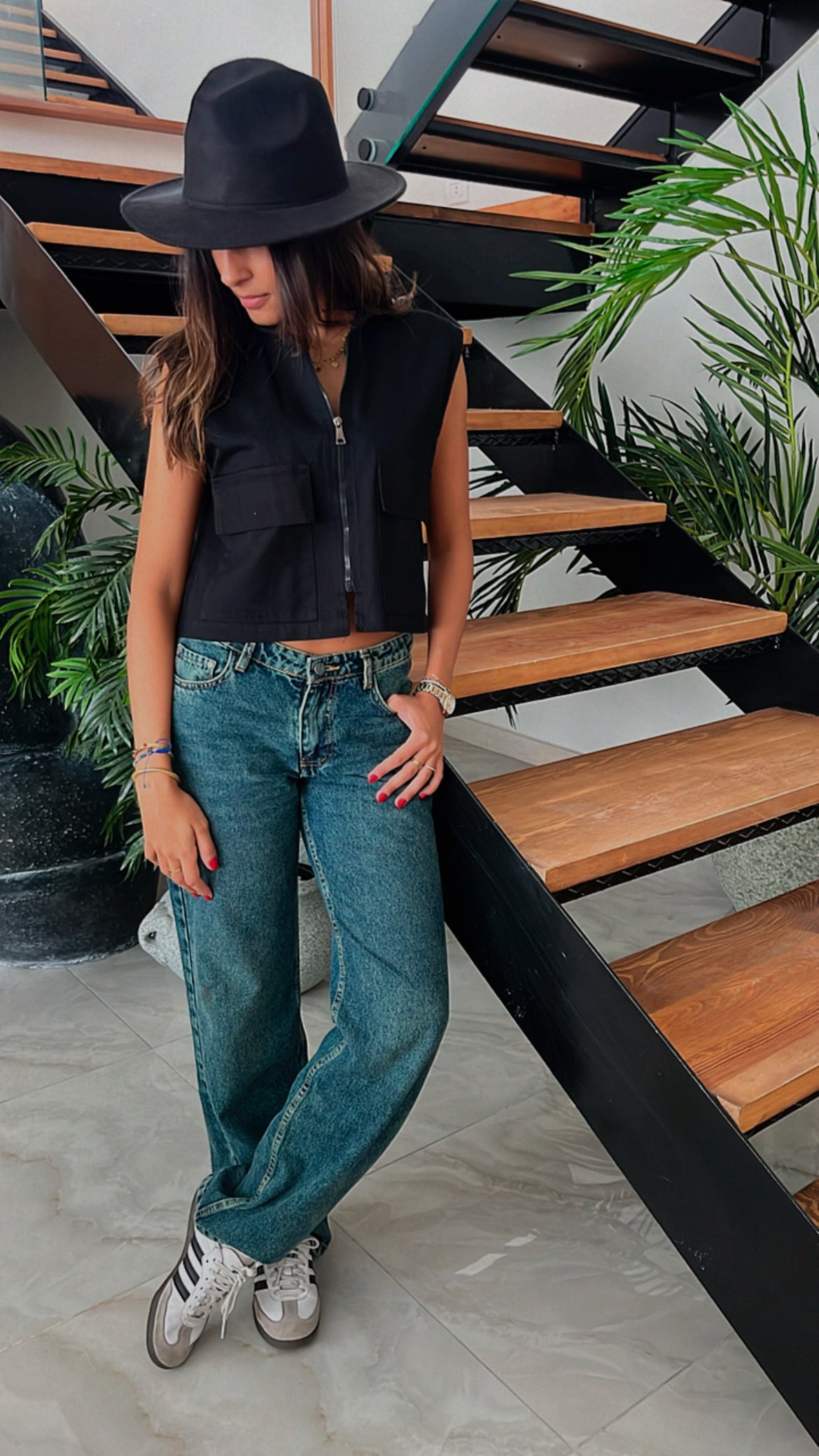 Black Cargo Cropped Vest