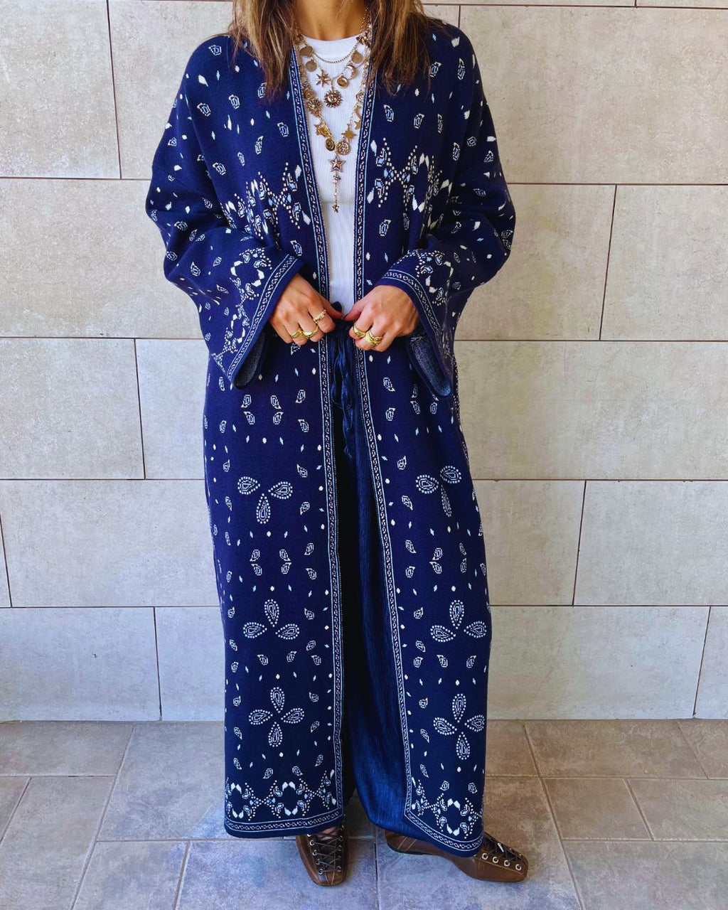 Navy Cult-Favorite Knit Bandana Kimono