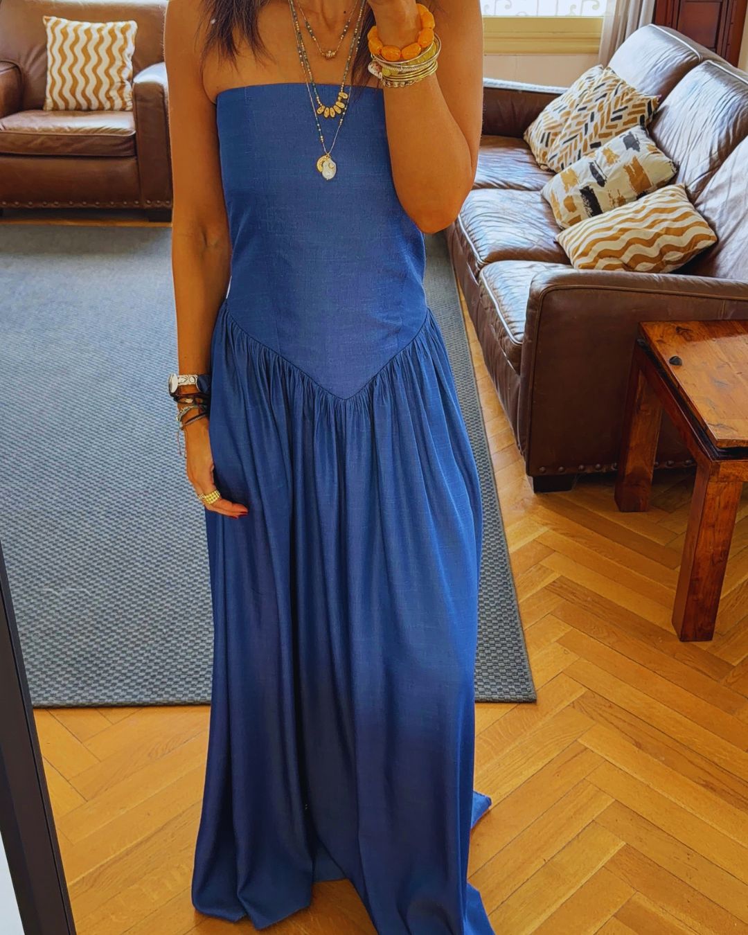 Paloma Dark Blue Drop Waist Denim Dress