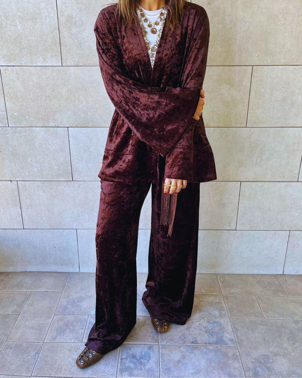 Brown Flowy Velvet Pants