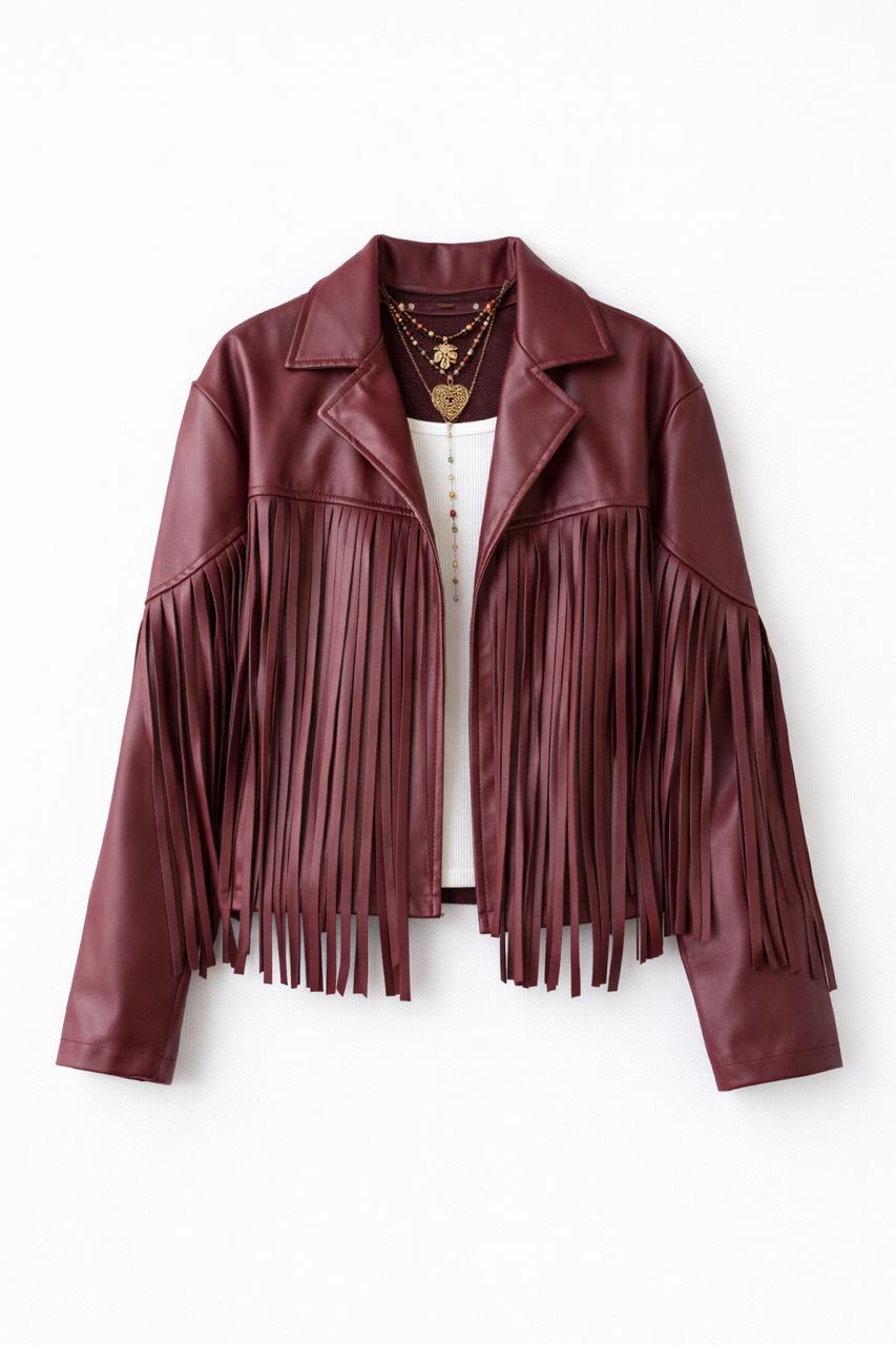 Plum Fringe It Out Leather Jacket