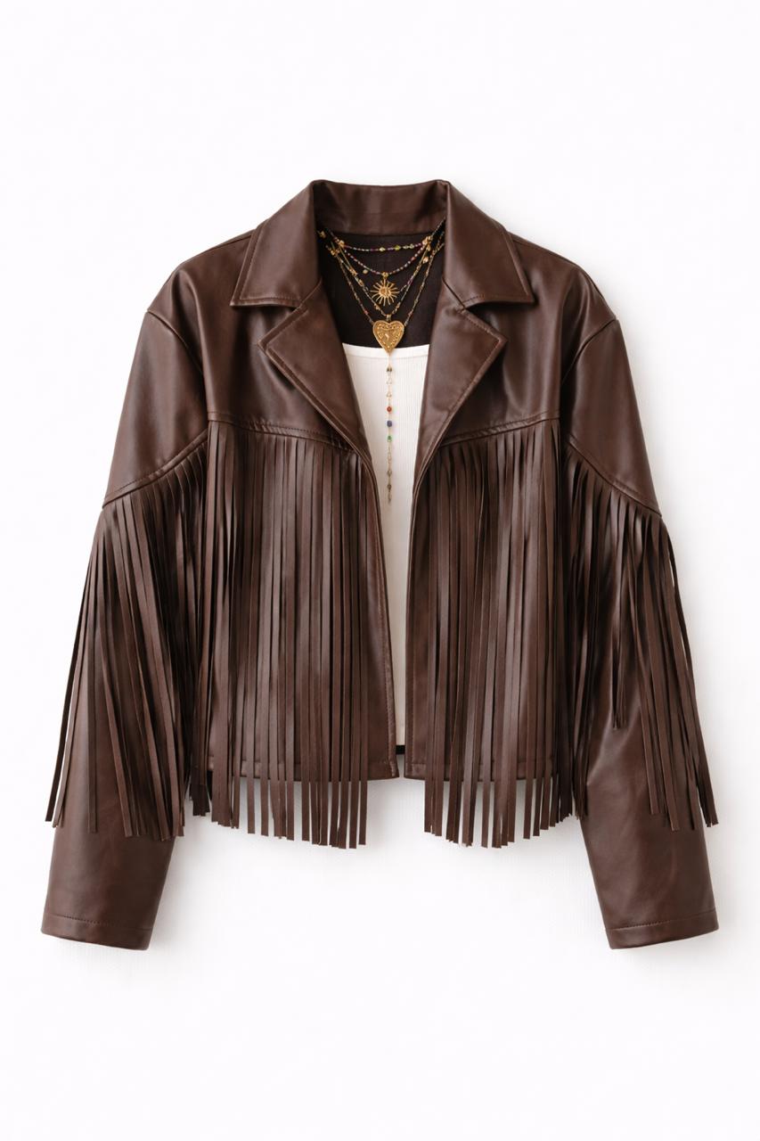 Dark Chocolate Brown Fringe It Out Leather Jacket