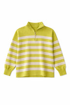 Beige & Lime Striped Zip up pullover