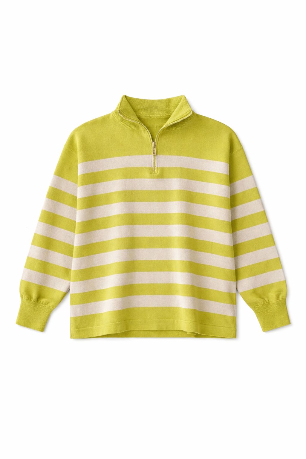 Beige & Lime Striped Zip up pullover