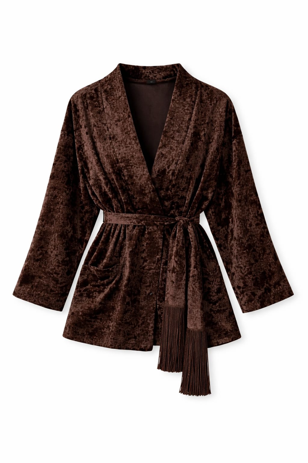 Brown Velvet Wrap Fringe Kimono