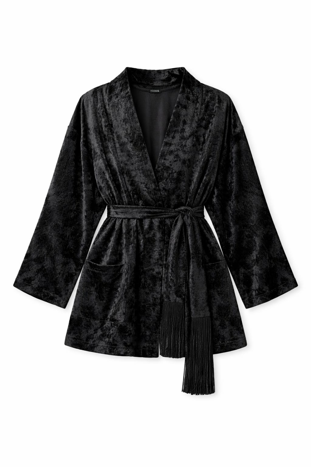 Black Velvet Wrap Fringe Kimono