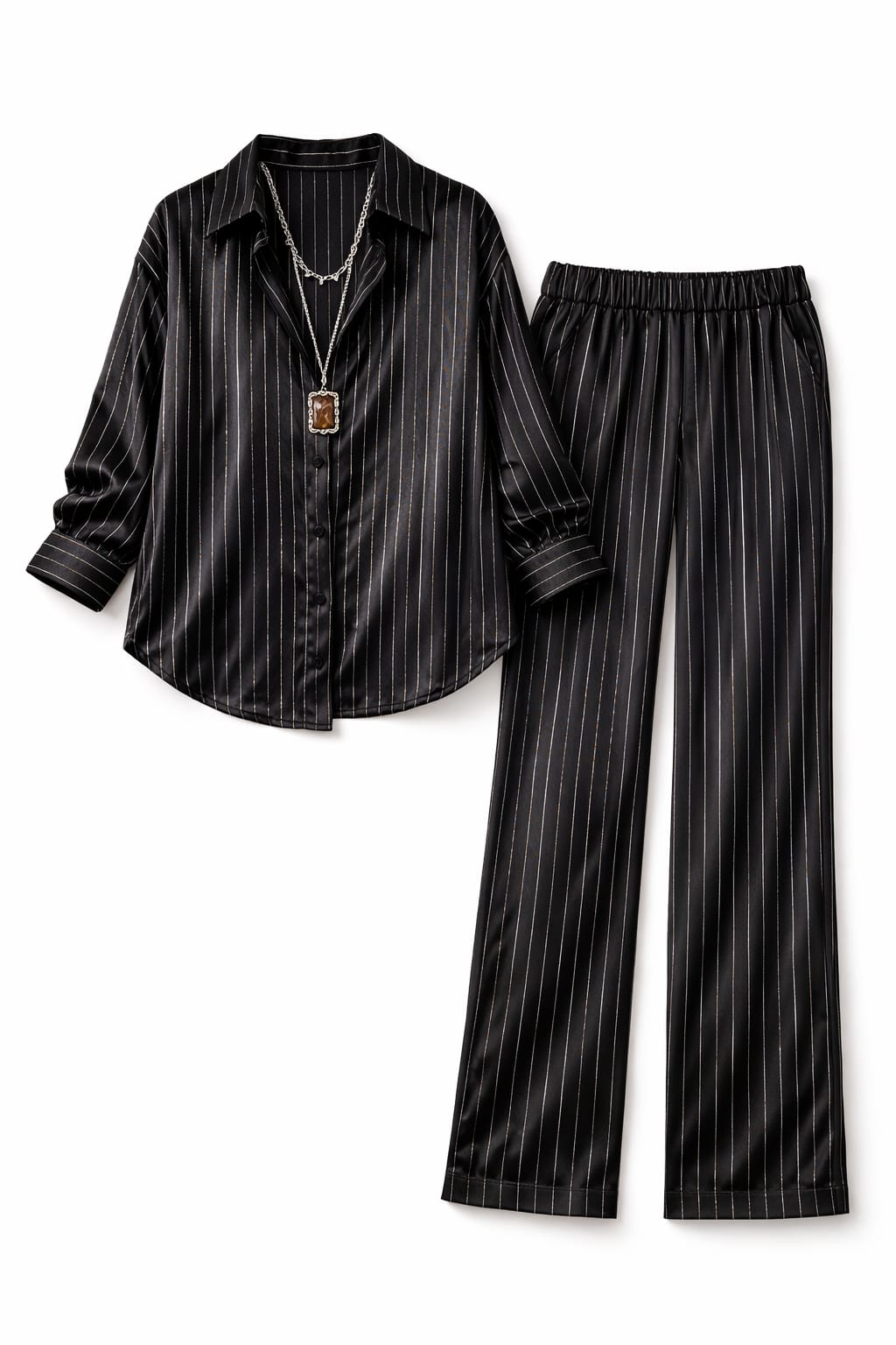 Black Striped Satin Eclipse Set