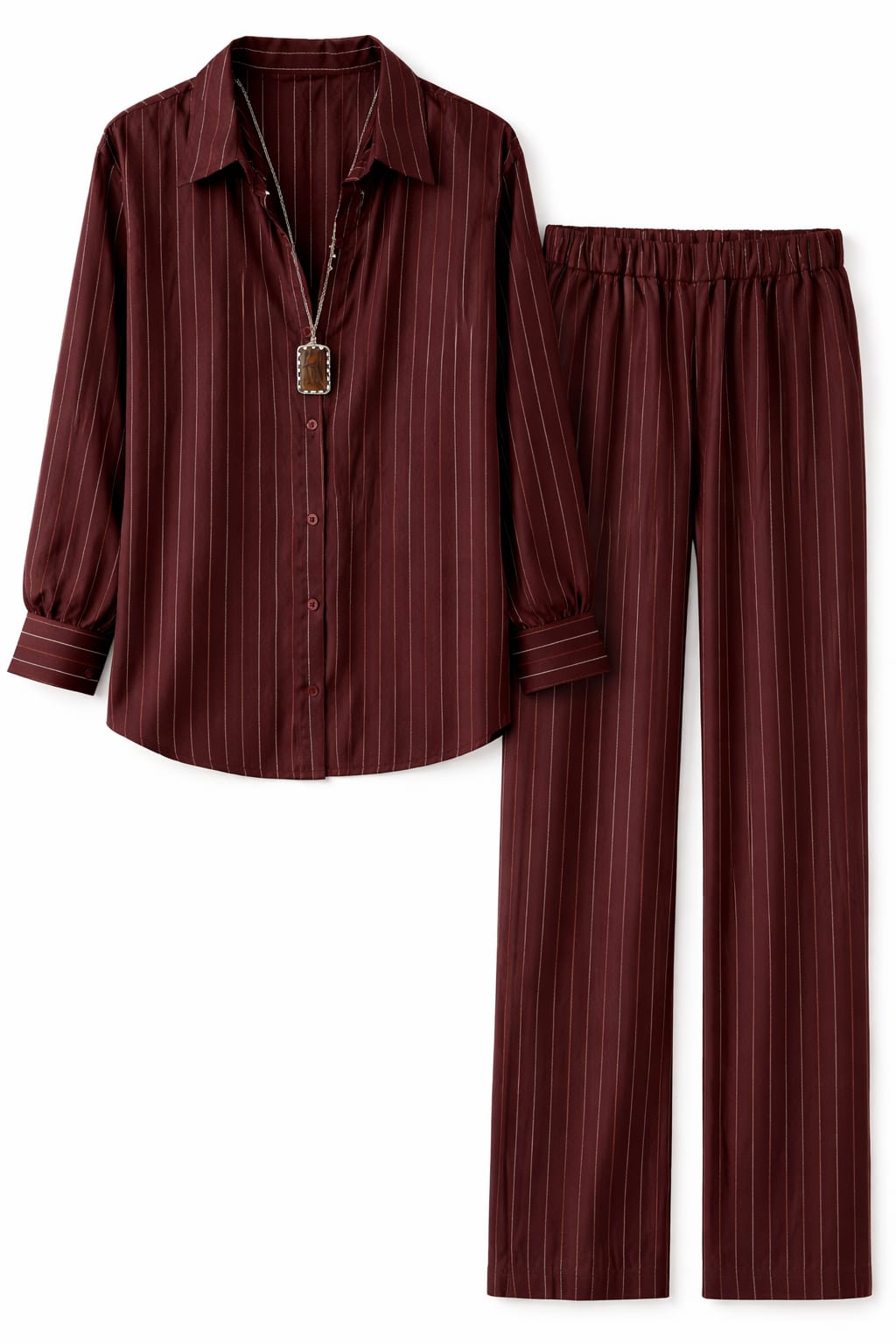 Burgundy Striped Satin Eclipse Set