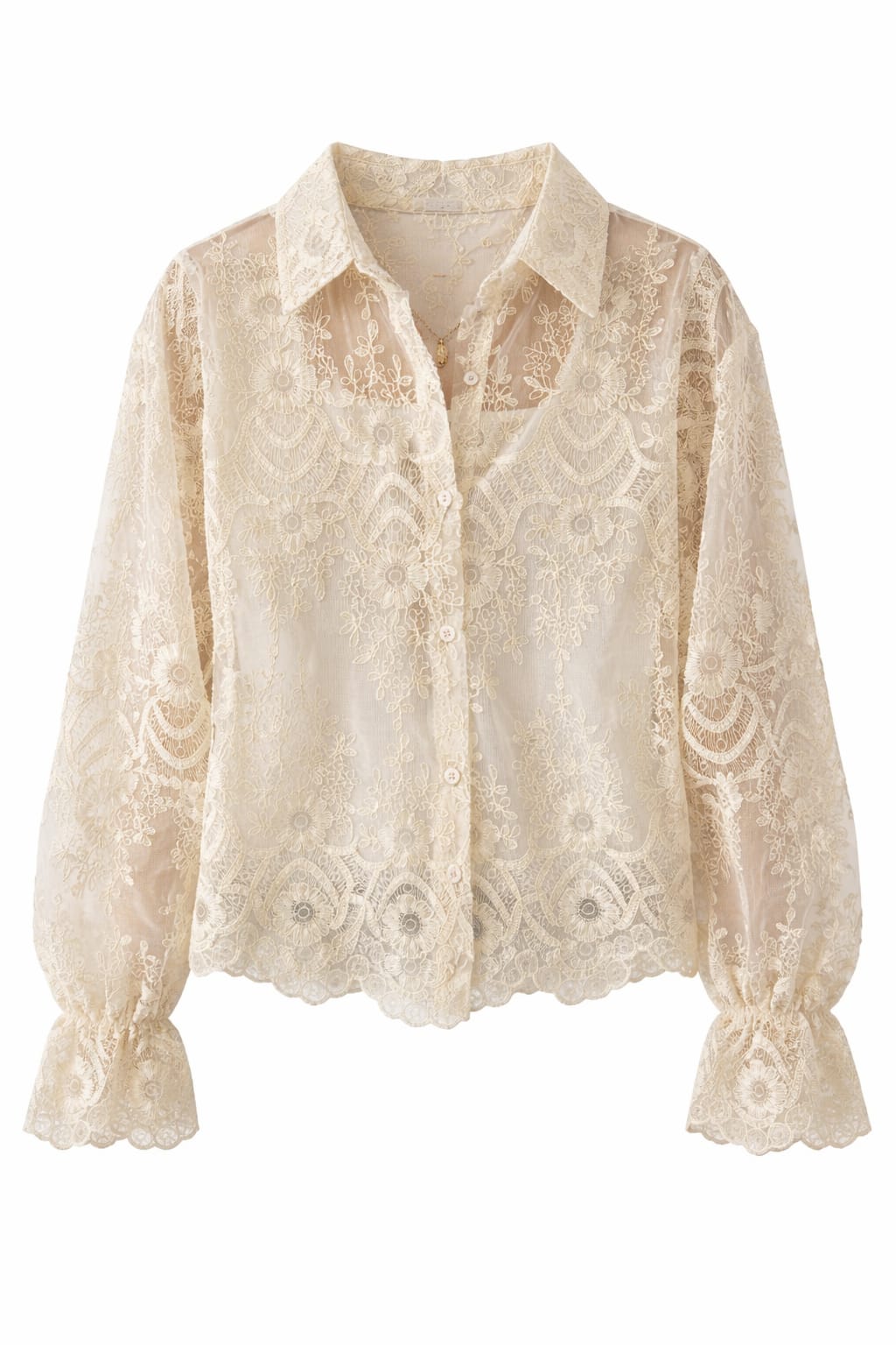 Ivory Sheer Lace Detailed Shirt