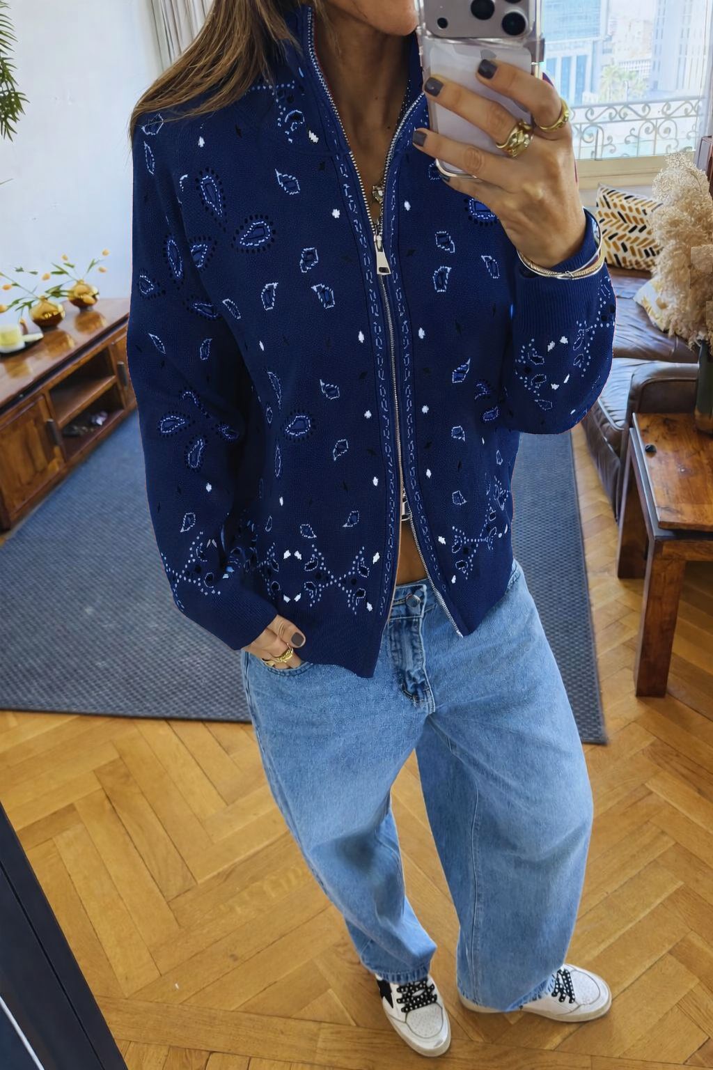 Navy Bandana Double Zip Up