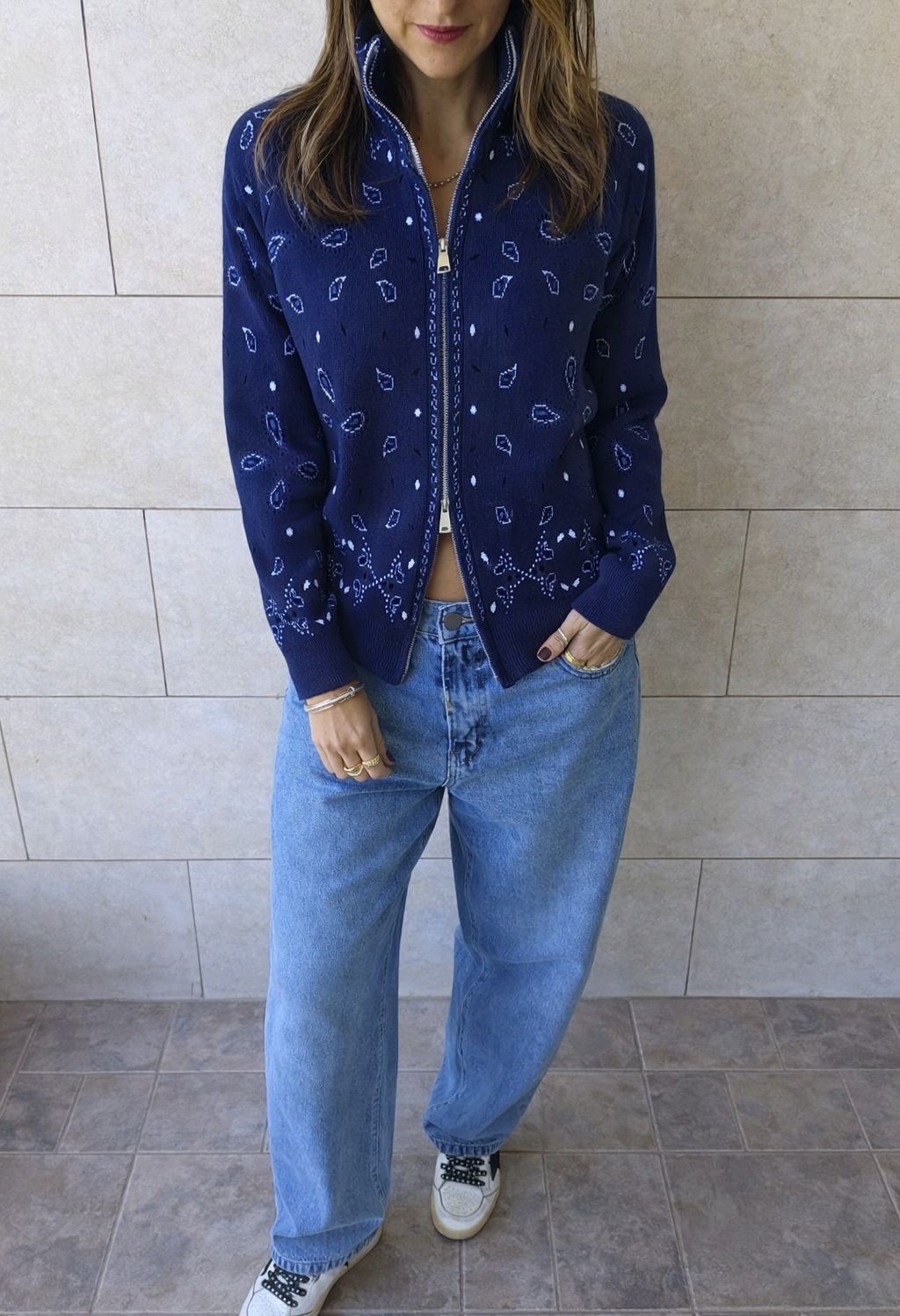 Navy Bandana Double Zip Up