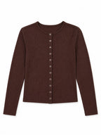 Brown Buttons Up Ribbed Top