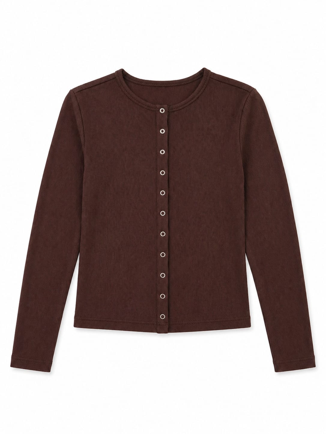Brown Buttons Up Ribbed Top