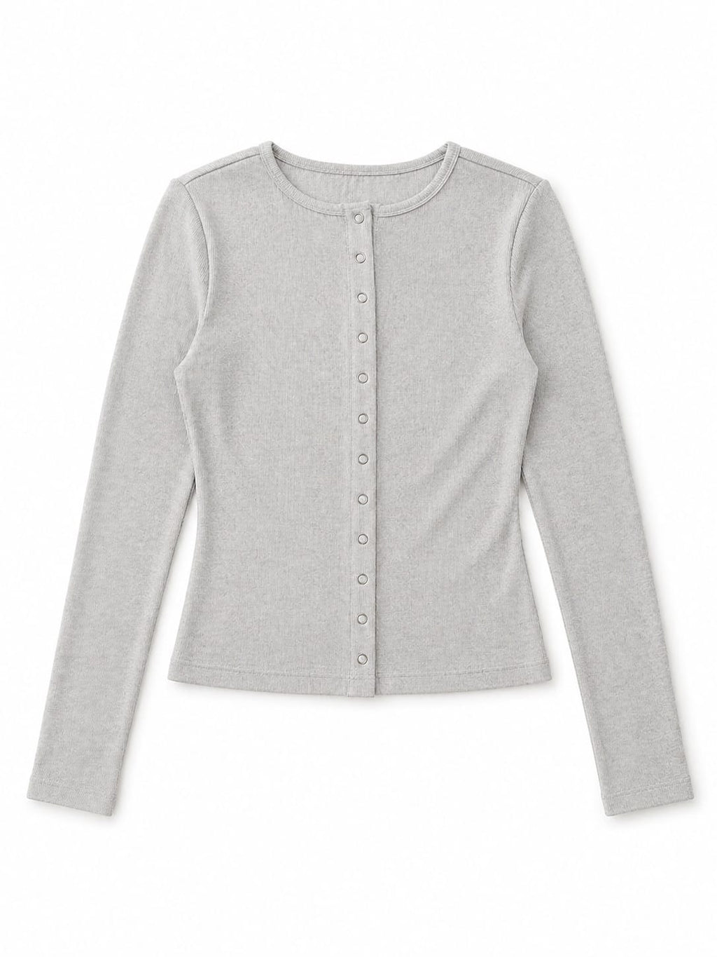 Grey Buttons Up Ribbed Top