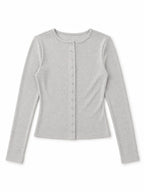 Grey Buttons Up Ribbed Top