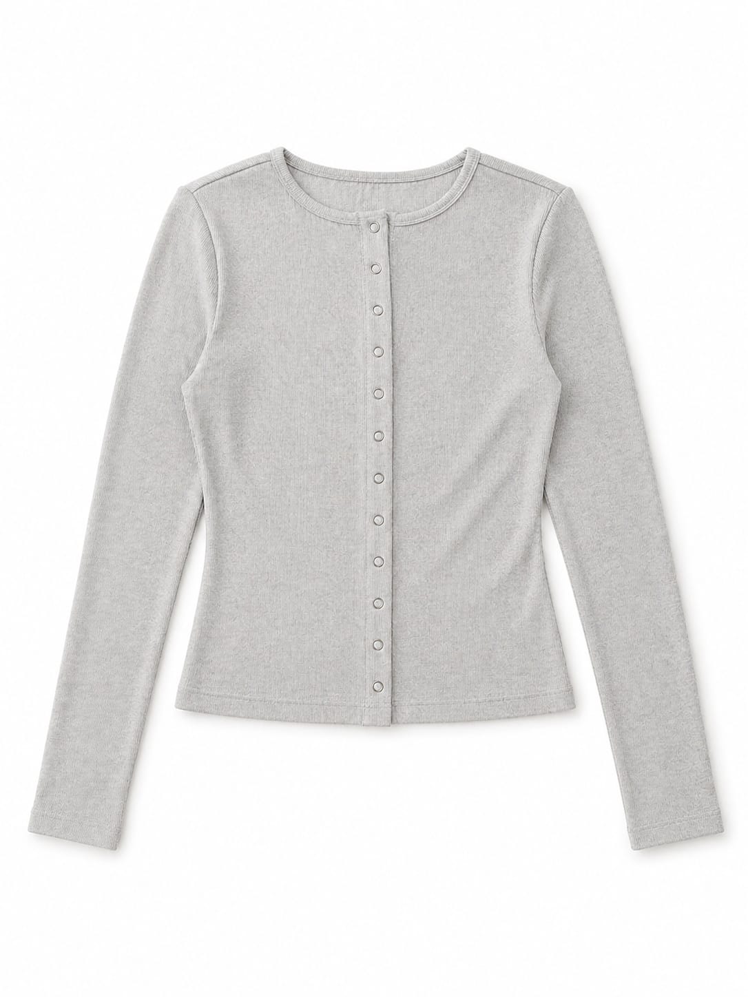 Grey Buttons Up Ribbed Top