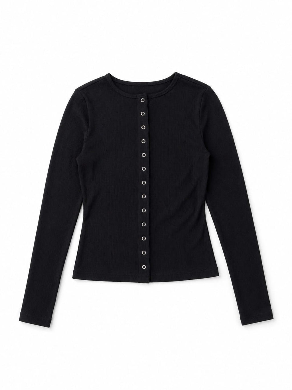 Black Buttons Up Ribbed Top