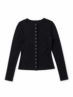 Black Buttons Up Ribbed Top