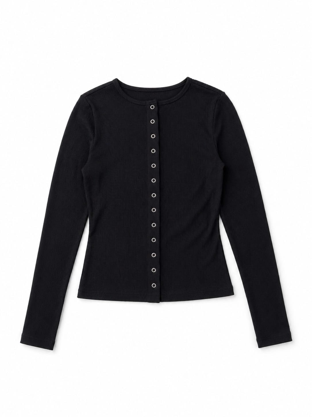 Black Buttons Up Ribbed Top