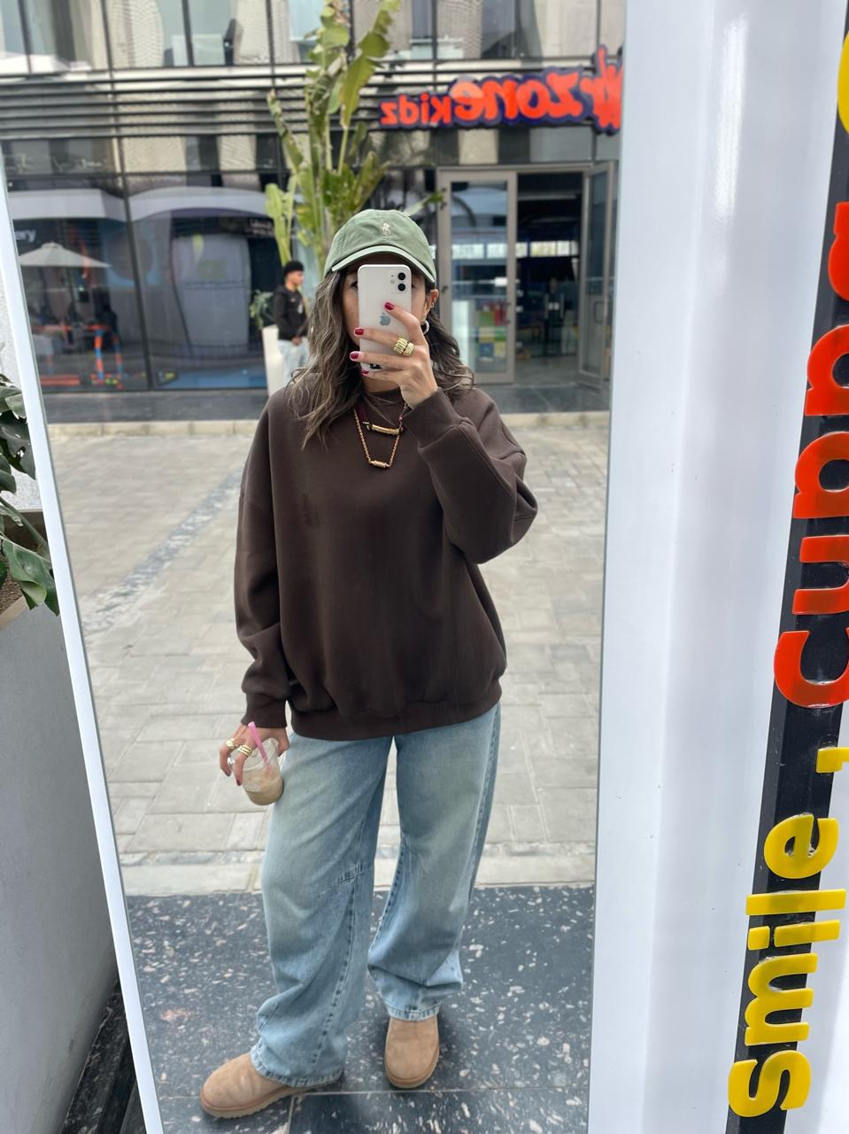 Brown Fleece Lined Oversized Sweatshirt