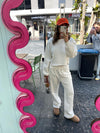 White Fleece Lined Cropped Sweatshirt