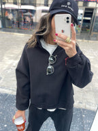 Black Fleece Lined Quarter Zip Up Sweatshirt