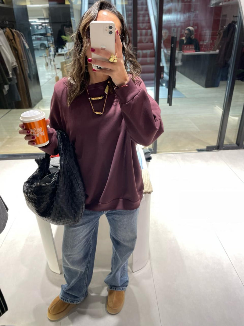 Plum Fleece Lined Oversized Sweatshirt
