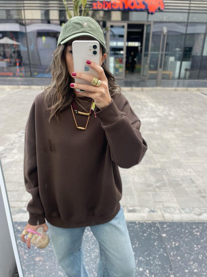 Brown Fleece Lined Oversized Sweatshirt