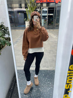 Chocolate Brown Fleece Lined Cropped Sweatshirt