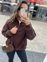 Brown Fleece Lined Quarter Zip Up Sweatshirt