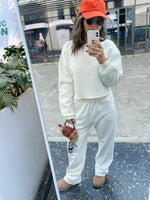 White Fleece Lined Cropped Sweatshirt