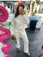 White Fleece Lined Cropped Sweatshirt