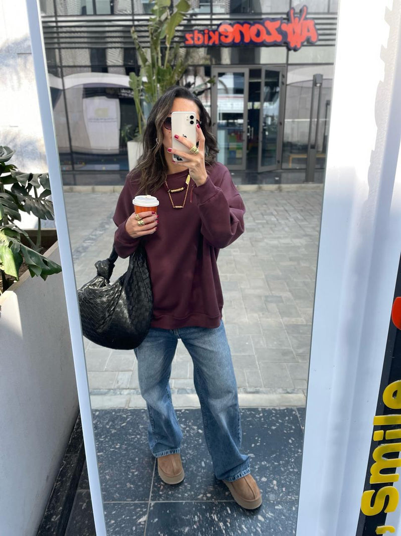 Plum Fleece Lined Oversized Sweatshirt